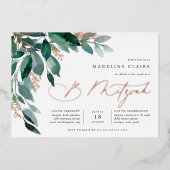 Weelderig Loof | Groene Botanische B Mitzvah Folie Uitnodiging (Voorkant)