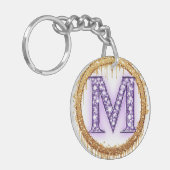 Weelderig Monogram M Trouwcadeau Idee Sleutelhanger (Voorkant Links)