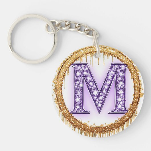 Weelderig Monogram M Trouwcadeau Idee Sleutelhanger (Voorkant)