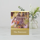 Weelderig Monogram Rode Vogel Dennentak Folie Feestdagen Briefkaart (Staand Voorkant)