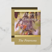 Weelderig Monogram Rode Vogel Dennentak Folie Feestdagen Briefkaart (Voorkant / Achterkant)