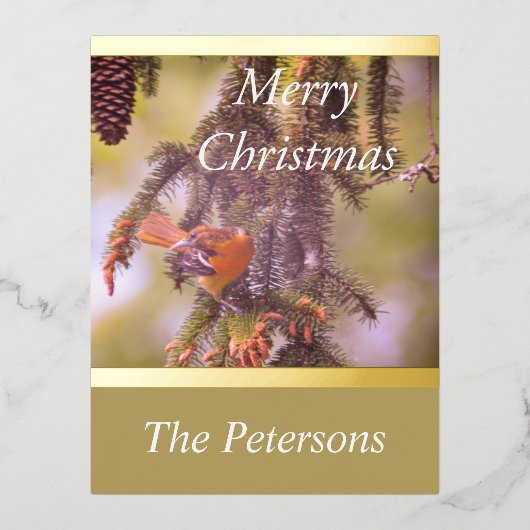 Weelderig Monogram Rode Vogel Dennentak Folie Feestdagen Briefkaart (Voorkant)