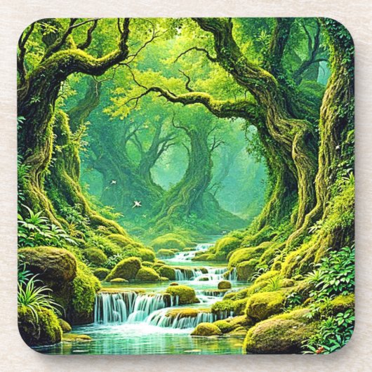 Weelderig Oerwoud Waterval Bliss Bier Onderzetter (Voorkant)