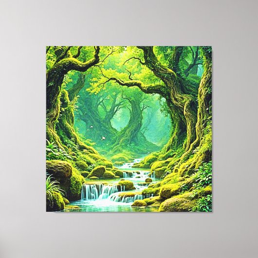 Weelderig Oerwoud Waterval Bliss Canvas Afdruk (Voorkant)