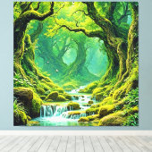 Weelderig Oerwoud Waterval Bliss Canvas Afdruk (Insitu (Houten vloer))
