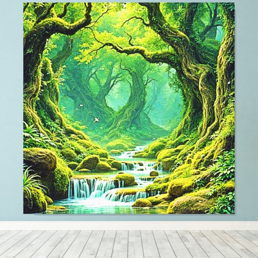 Weelderig Oerwoud Waterval Bliss Canvas Afdruk (Insitu (Houten vloer))