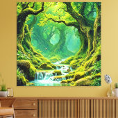 Weelderig Oerwoud Waterval Bliss Canvas Afdruk (Insitu (Woonkamer))