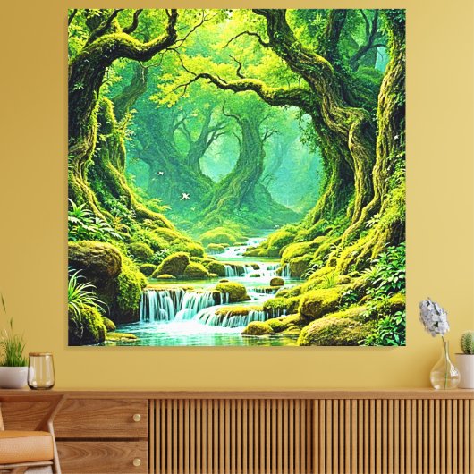 Weelderig Oerwoud Waterval Bliss Canvas Afdruk (Insitu (Woonkamer))
