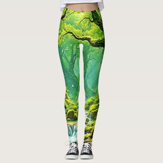 Weelderig Oerwoud Waterval Bliss Leggings (Voorkant)