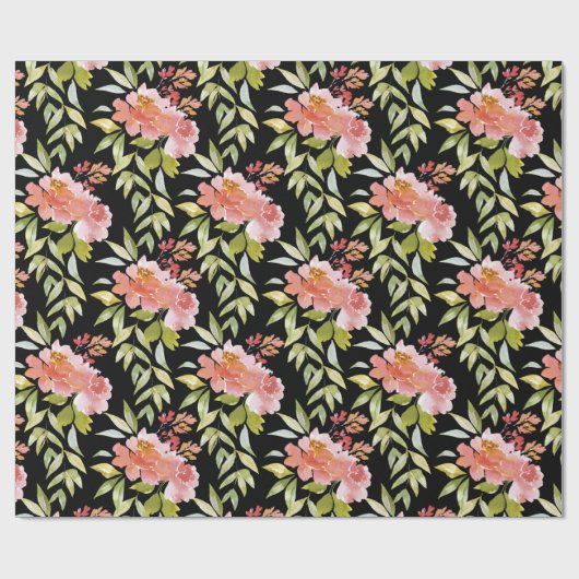 Weelderig rode bloemengebruik op zwart cadeaupapier (Vlak)