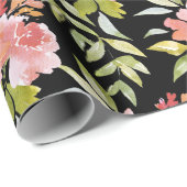 Weelderig rode bloemgroen op zwart cadeaupapier (Rol Hoek)