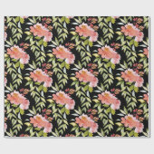 Weelderig rood bloemendek op zwart cadeaupapier (Vlak)