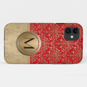 Weelderig rood en goud monogram damast patroon Case-Mate iPhone case (Achterkant (horizontaal))