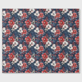 Weelderig rood en wit bloemenpatroon op Deep Navy Cadeaupapier (Vlak)