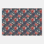 Weelderig rood en wit bloemenpatroon op Deep Navy Inpakpapier Vel (Voorkant 3)