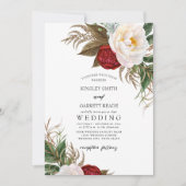 Weelderig rood & wit Waterverf Bloemen bruiloft Kaart (Voorkant)