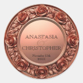 Weelderig Roos Goud gebeeldhouwde Rozen Border Wed Ronde Sticker (Voorkant)