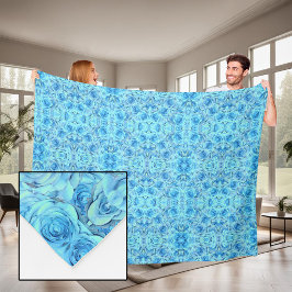 Weelderig roosontwerp in turquoise fleece deken