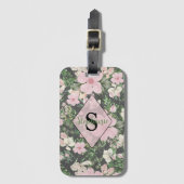  weelderig roze botanisch monogram bagagelabel (Voorkant (verticaal))