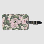  weelderig roze botanisch monogram bagagelabel (Voorkant (horizontaal))