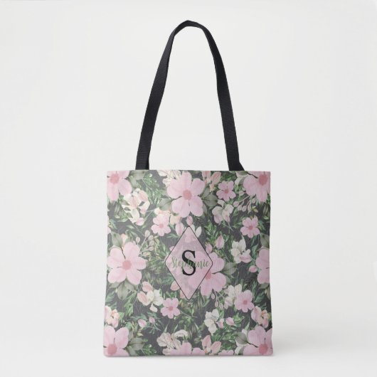  weelderig roze botanisch monogram tote bag (Voorkant)