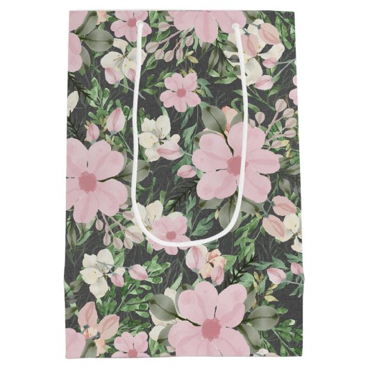  weelderig roze botanisch patroon medium cadeauzakje (Achterkant)