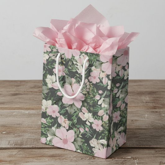  weelderig roze botanisch patroon medium cadeauzakje