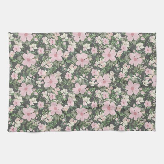  weelderig roze botanisch patroon theedoek (Horizontaal)