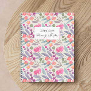 Weelderig roze en paars bloemengezin receptenboek notitieboek