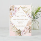 Weelderig Roze Gouden Aquarel Bloem Engagement Par Kaart (Staand voorkant)