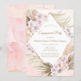 Weelderig Roze Gouden Aquarel Bloem Engagement Par Kaart