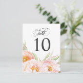 Weelderig roze pioenrozen bloemige tafel nummer kaart (Staand voorkant)