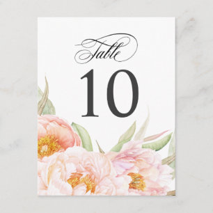 Weelderig roze pioenrozen bloemige tafel nummer kaart
