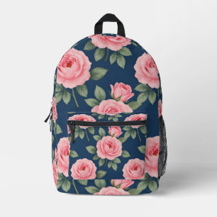 Weelderig roze rozen botanisch patroon bedrukte rugzak