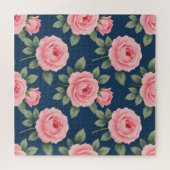 Weelderig roze rozen botanisch patroon legpuzzel (Horizontaal)