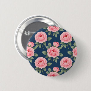 Weelderig roze rozen botanisch patroon ronde button 5,7 cm