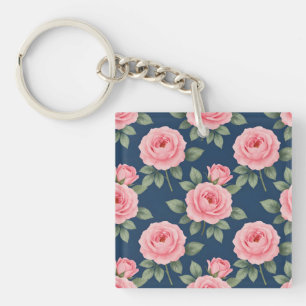 Weelderig roze rozen botanisch patroon sleutelhanger