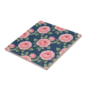 Weelderig roze rozen botanisch patroon tegeltje