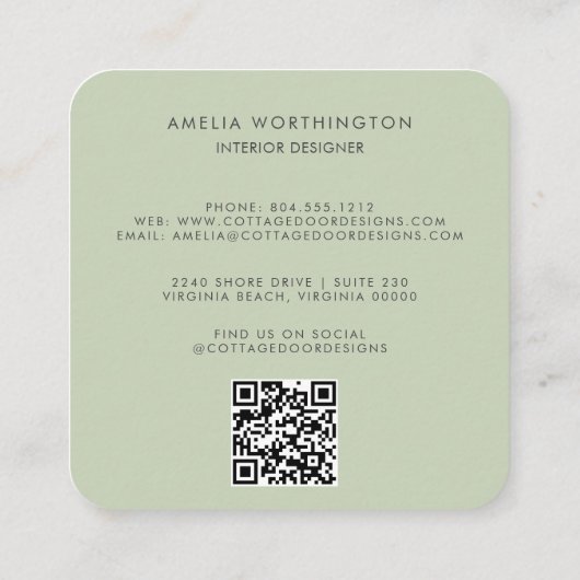 weelderig rustiek modern salie botanisch Visitekaa Vierkante Visitekaartje (Achterkant)