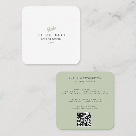 weelderig rustiek modern salie botanisch Visitekaa Vierkante Visitekaartje (Voorkant / Achterkant)