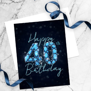 Weelderig saffierblauw en zwart 40e verjaardag briefkaart