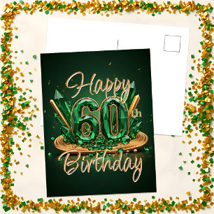 Weelderig Smaragdgroen en Goud 60e Verjaardag Briefkaart