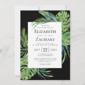 Weelderig Tropisch Blad Frame Zwart Bruiloft Kaart (Voorkant)