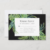 Weelderig Tropisch Blad Frame Zwart Bruiloft RSVP  Kaartje (Voorkant)