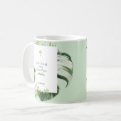 Weelderig Tropisch Groen Gouden Kruis Jongens Doop Koffiemok (Voorkant links)