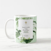 Weelderig Tropisch Groen Gouden Kruis Jongens Doop Koffiemok (Links)