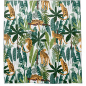 Weelderig tropisch oerwoud en leeuwenpatroon douchegordijn (Voorkant)