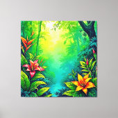 Weelderig Tropisch Oerwoud Oasis Design Canvas Afdruk (Voorkant)