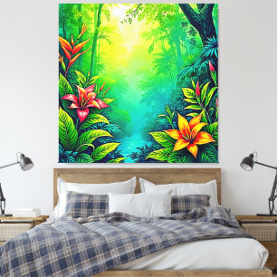 Weelderig Tropisch Oerwoud Oasis Design Canvas Afdruk