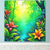 Weelderig Tropisch Oerwoud Oasis Design Canvas Afdruk (Insitu (Houten vloer))